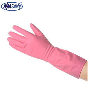 NMSAFETY lavado a mano largo manguito uso guantes de látex de caucho rosa